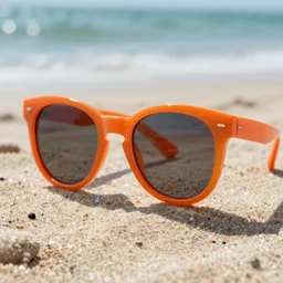 a beautiful photo of a Orange wearing sunglasses at the beach, 4k