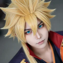 of photography of roxas cosplay with detailed face high angle