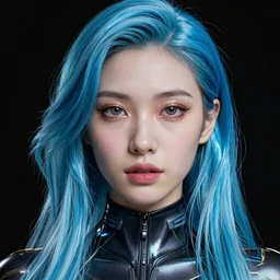 full beautiful accurate face bodysuit and thin lustrous vibrant electric Cyberpunk hair, reflections, focus, detailed, realistic eyes, symmetric body features proportions, golden ratio, intricate facial skin details, award winning, trending in cgsociety artstation deviant art, octane render, by boris Vallejo and Beeple