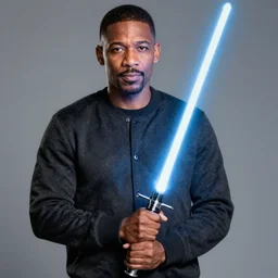 steve harvey holding lightsaber, detailed, clean, realistic