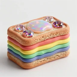 an extremely high quality photo of a surreal rainbow-opal-topaz-sandwich, the polymer clay ((sandwich)) creation, a hybrid mixture of sandwichopalrainbow and opalrainbowtopaz, promotional photo, 4k polymer clay food photography