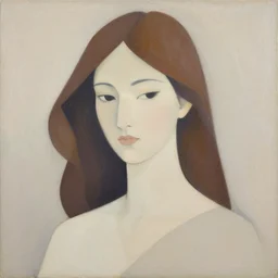 A abstract portrait painting in the style of Tatsuro Kiuchi, beautiful woman, flat colour-block style, soft organic abstraction, scandinavian art colours