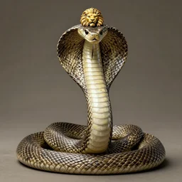 portrait of a coiled rising snake serpent cobra wearing a lion's crest