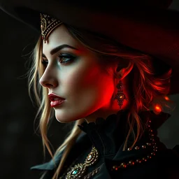 side portrait of ecclectic angelina jolie as a witch, beautiful, attractive, glowing, ornate and intricate, jaw dropping, dynamic lighting, intricate and detailed, 4 k octane render