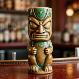 phil spencer,, phil spencer, loseup photorealistic photograph of a ben grimm style tiki mug sitting on the bar at trader vic's with the face of ben grimm on it. fantastic four. tiki culture. bright scene. fine detail. this 4 k hd image is trending on artstation, 4 k,