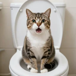 a cat sitting in a toilet with a shocked expression