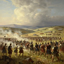 Distant shot of the battle of Cannae 216 BCE, digital art, in the style of Franklin Booth, Thomas Cole