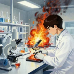 goro fujita ilustration a science laboratory, fire and smoke, explosion, painting by goro fujita, sharp focus, highly detailed, artstation