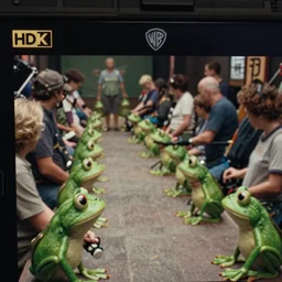 pepe frog film still of film by villeneuve, long shot, filming, high quality, hd, 4 k, vhs, cinematic, warner, hbo, cinema frame, screenshot