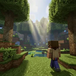 Minecraft screenshot, scenic, ue5, godrays, realistic lighting