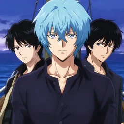 style of madhouse anime, rei hiroe, revy from black lagoon, symmetrical eyes and symmetrical face, on a boat, smirk on face, evening