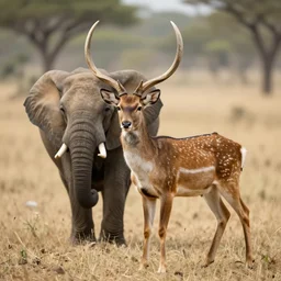 deer with elephant's tusks, shot from professional camera, ultra realistic