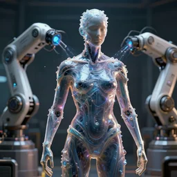 hyperrealistic liquified human sculpture, cinematic hq character, holographycs machine learning deep web, industrial robot, 8 k render cinema 4 d super resolution photo, moovie frame hd 8 k, upscale detailed photo, 3 d art, hyperrealism, volumetric light and texture artstation
