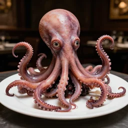 roast lovecraftian creature with tentacles and human eyes on a platter, michelin star restaurant, hdr studio lighting, award winning food photography, highly detailed