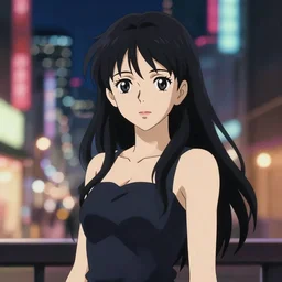 anime art full body portrait character concept art, anime key visual of elegant young female, black hair and large eyes, finely detailed perfect face delicate features directed gaze, vibrant city night background, bokeh, trending on pixiv fanbox, studio ghibli, extremely high quality artwork