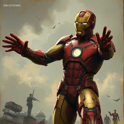 rusty iron man, vintage comic by greg rutkowski