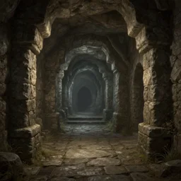 A highly detailed 4K fantasy matte painting of dwarf mines perfect quare hallway of stone, zdzislaw beksinski, ArtStation, deep underground CGSociety, Unreal Engine