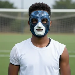 brown skinned soccer player with face mask