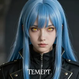 rimuru tempest in elden ring, sky blue straight hair, bangs, with amber eyes, gold eyes, wearing a black jacket, high collar, ultra detailed, concept art, award winning photography, digital painting, pretty, cinematic, wlop artstation, closeup, pixiv, popular, yoshitaka amano, andy warhol, ilya kuvshinov,