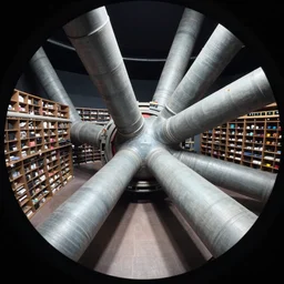 4 0 mm f / 1. 4, extreme closeup still : portal system multi - hub viewport interface, navigable via a network of gargantuan tubes, the space has ample cubbies to store small items, the lack of floor removes all sense of orientation, depth of field, stark chiaroscuro lighting