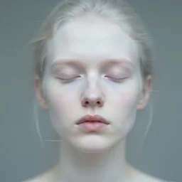 out of focus photorealistic portrait of a beautiful pale young woman by gerhard richter, glitches, very blurry, translucent white skin, closed eyes, foggy, closeup