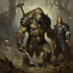 a dungeons and dragons ogre, realistic oil painting by thomas cole and wayne barlowe and brom, lotr, dnd