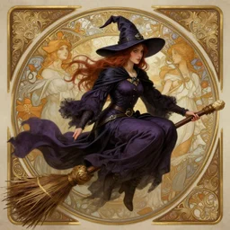 portrait of a witch riding on a broom, solarpunk, baldurs gate! intricate, elegant, highly detailed, ray tracing, digital painting, artstation, concept art, smooth, sharp focus, illustration, art by artgerm and greg rutkowski and alphonse mucha, 8 k