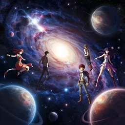 thundering across the stars, planets, nebulae, cosmic, lens flare, anime style. realistic shaded lighting poster by ilya kuvshinov katsuhiro, magali villeneuve, artgerm, jeremy lipkin and michael garmash, rob rey and kentaro miura style, trending on art station, unreal engine, highly detailed, pixiv