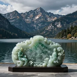 lakeside mountains, jade sculpture
