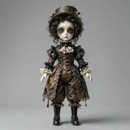 tall creepy victorian doll by esao andrews, weird unique design, strange clothes, reference sheet, white background