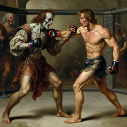 renaissance painting of zombie fighting a mma champion, concept art, smooth, sharp focus, illustration, art by artgerm and greg rutkowski and alphonse mucha