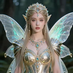photo of a real-life beautiful fairy with bejewelled armour