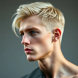 blonde guy, photo in profile, half face cyborg, 4 k