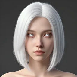 Beautiful woman, straight hairstyle, white eyes, white hair, realistic render, short hair, unreal engine render, Icaro Carvalho