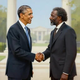 painting of president obama meeting solomon northup and shaking hands, sunny day, 4 k