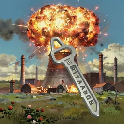 a wholesome animation key shot of a post apocalyptic 8 0's explosion of a nuclear plant by studio ghibli, animation, sharp, rendered in unreal engine 5, focused, anime key art by greg rutkowski, bloom, dramatic lighting