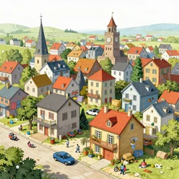 an illustration of a funny colorful trashy town by Aurelien Predal