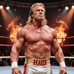 wrestler hulk hogan, photorealistic, ring of fire, painted by phil hale