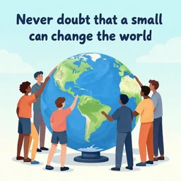 an inspirational illustration that says never doubt that a small determined group can change the world
