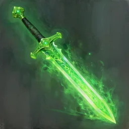 Oil painting concept art of a magical acid sword glowing bright green, very intricate hilt, green color scheme, highly detailed concept art.