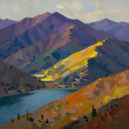 lakeside mountains, colour field painting