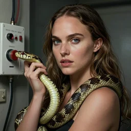 Natalie Portman mixed with a snake, very detailed, ultrarealistic, dramatic lighting, electrical details, high details, 4k, 8k, best, accurate,  trending on artstation, fur, artstation, photorealism, ultrarealistic, digital painting, style of frank frazetta