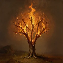 illustration of a burning bush, realistic painting, classical painting, high definition, digital art, matte painting, very detailed, realistic