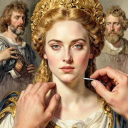 recondite gilded age of clemency, beautiful Helen of Troy/Diane Kruger, by Edgar Maxence and Caravaggio and Michael Whelan and Caravaggio artistic, watercolor, intricate drawing, light brazen, realistic fantasy, extremely detailed and beautiful aesthetic face, perfect and complete hands and fingers establishing shot, 8k resolution, dramatic lighting