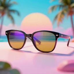 polychromatical sunglasses with a cool beach vaporwave background