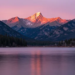 colorado mountain, lake morning pink sun glow, mountains, beautiful landscape photogrpahy by marc adamus
