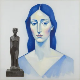 a woman gouache painting portrait of a woman figure by cleon peterson and alexander archipenko, blue paint, abstract art, blank background