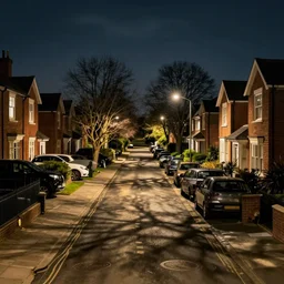 suburban street in the uk, at night, by kim jung gi