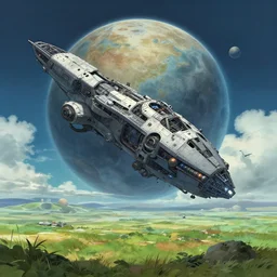landscape painting of a spaceship crashed into a foreign planet. clean sharp digital art, environment concept art, by rossdraws, ghibli, breath of the wild, greg rutkowski