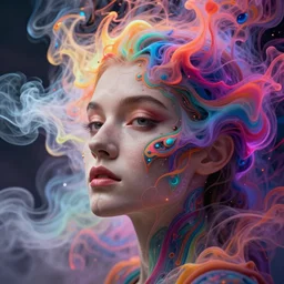 a beautiful woman engulfed in colorful liquid smoke and neon clouds, a colorful psychedelic experience, dmt, lsd, face, delicate, highly detailed, digital painting, artstation, concept art, smooth, sharp focus, illustration, digital art by hana yata, and artem demura and beeple, alphonse mucha, octane render, unreal engine, 8 k